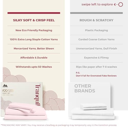 Mayfair Linen Egyptian Cotton Blush Queen Sheets Set - Luxury 800 Series High Thread Count Queen Bed Sheet Set (4 PC), Soft Cooling 16" Deep Pocket Hotel Quality Bed Sheet Set - Tranquil Collection
