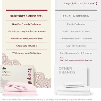 Mayfair Linen Egyptian Cotton Blush Queen Sheets Set - Luxury 800 Series High Thread Count Queen Bed Sheet Set (4 PC), Soft Cooling 16" Deep Pocket Hotel Quality Bed Sheet Set - Tranquil Collection