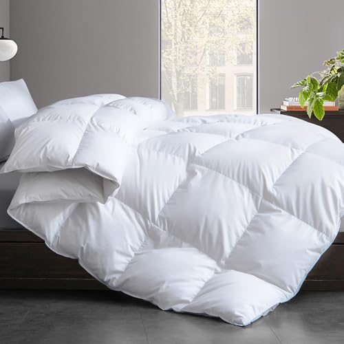 Cosybay Feather and Down Fiber Comforter Insert Queen, 100% Cotton Cover