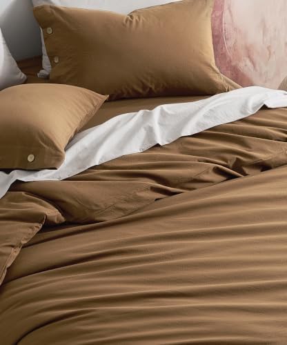 JELLYMONI 100% Washed Cotton Fall Pumpkin Duvet Cover Queen, Linen-Like