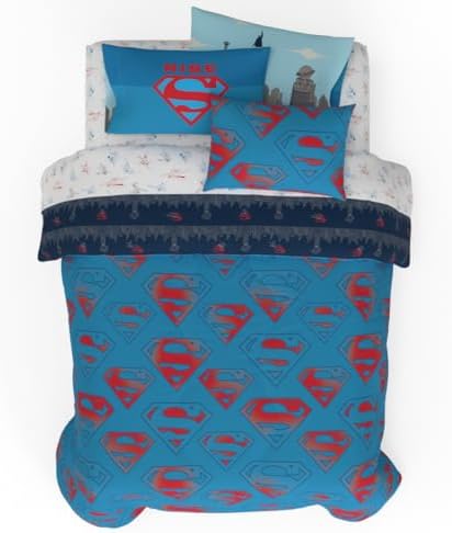 Superman DC Comics Kids Bedding Super Soft & Cozy Reverisble Microfiber Comforter and Sheet Set with Sham, 7 Piece Full Size, (Officially Licensed Product) By Franco