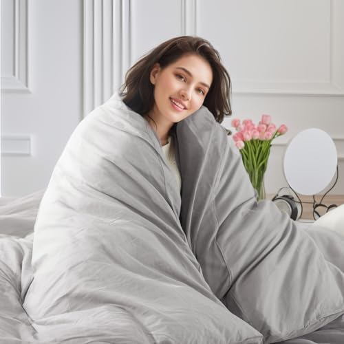 NEXHOME PRO Duvet Cover King Size,100% Washed Cotton Linen Feel Textured Organic Natural Duvet Cover 2 Pieces Bedding Set with Zipper Closure, Breathable Light Grey (No Comforter)