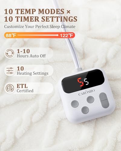 CAROMIO Electric Blanket Full Size, Thick Tufted Sherpa Heated Blanket