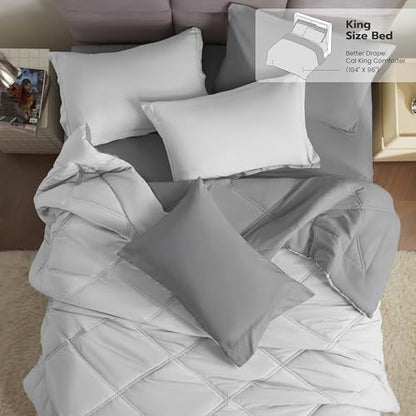 Joiedomi California King Comforter Set with Sheets Light Grey, 7 Pieces Bedding Set with 1 Down Alternative Comforter, 1 Flat Sheet, 1 Fitted Sheet, 2 Pillowcases and 2 Pillow Shams, Bed in a Bag