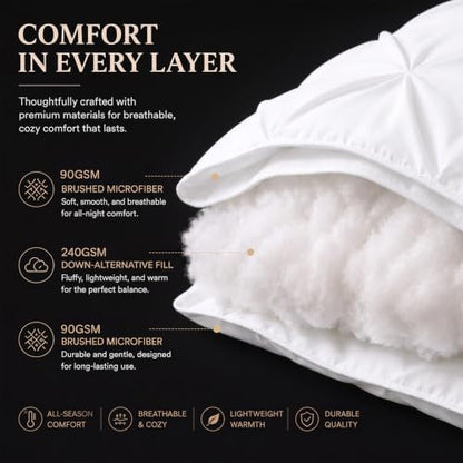 CozyLux Twin XL Comforter Set White, 5 Pieces Pintuck Bed in a Bag