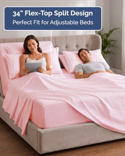 Extra Deep Flex Top Split Head King Sheet Set - 6pc Sheets - Baby Pink