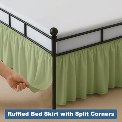 Ruffled Bed Skirt Split Corners with Platform, Tailored Fit Hotel Quality Wrinkle Free Ultra-Soft Microfiber Dust Ruffle, Upto 21 Inch Drop, Twin, Sage