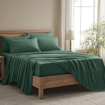 King Size Sheets Set - 6 Piece Luxuriously Soft & Cooling Sheets King Size - Ultra Soft 16" Deep Pocket King Sheet Set - Fitted Sheet & Pillowcase Sets (King Emerald Green)