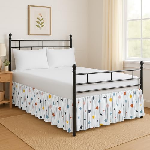 Mattress-Homes Printed Ruffled Bed Skirt Split Corners with Platform Tailored Fit Wrinkle Free Ultra-Soft Microfiber Dust Ruffle Full 15" Drop Rainbow Splash