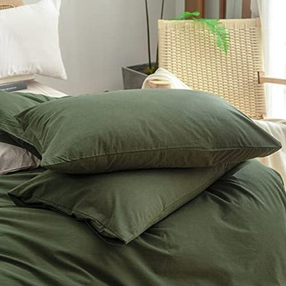 BESTOUCH Cotton Solid Duvet Cover Set Linen Feel Olive Green Super King