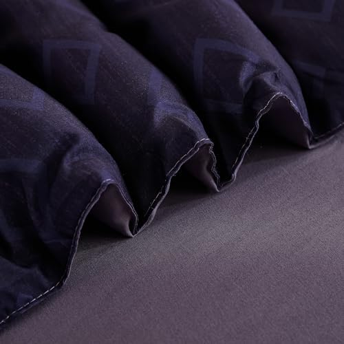 Cottolester Queen Comforter Set,Black Purple Boho Striped Bed in a Bag