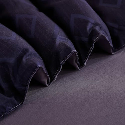 Cottolester Queen Comforter Set,Black Purple Boho Striped Bed in a Bag
