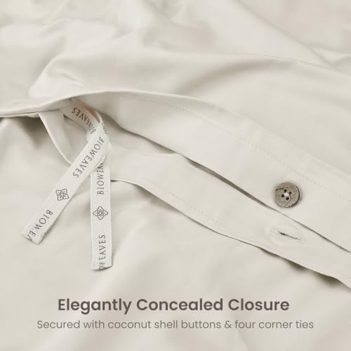BIOWEAVES 100% Organic Cotton Full/Queen Duvet Cover Set, 3-Piece, 300 Thread Count Sateen Weave GOTS Certified Comforter Cover with Buttoned Closure and 2 Pillow Shams – Cream, 90x90 inches