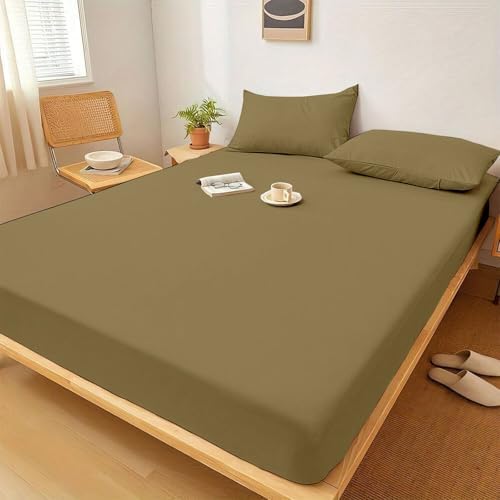 1 Piece King Size Fitted Sheet Only, 15-Inch Deep Mattress, Taupe Solid