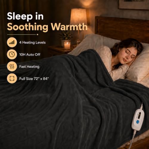 Electric Heated Blanket 72"x84" Full Size, Iron Grey