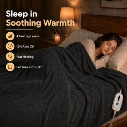 Electric Heated Blanket 72"x84" Full Size, Iron Grey
