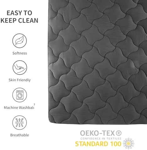 SLEEP ZONE King Size Mattress Pad, Cooling Mattress Topper, Quilted Fitted Mattress Cover, Machine Washable Mattress Protector, Soft Fluffy Down Alternative, Deep Pocket 8~21 inch (Black, King)