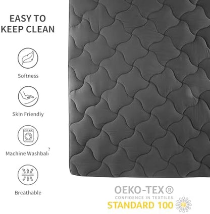 SLEEP ZONE King Size Mattress Pad, Cooling Mattress Topper, Quilted Fitted Mattress Cover, Machine Washable Mattress Protector, Soft Fluffy Down Alternative, Deep Pocket 8~21 inch (Black, King)