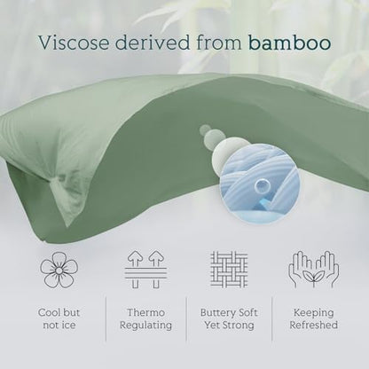 Cooling Sheets Set Queen Size, Viscose Derived from Bamboo for Hot Sleepers | Deep Pocket Up to 16 Inch | Silky Soft & Breathable Bedding - 4PC (Queen, Sage Green)
