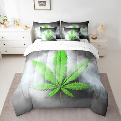 Erosebridal Leaves Comforter Set Leaf Bed in A Bag King Size 7 Pieces Botanical Plant Bed Set Room Decor Grey Grunge Style Bedding with Sheets
