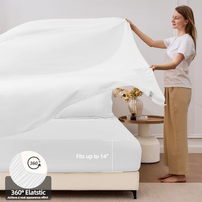 FUANNA Queen Comforter Set 7 Pieces, White Bedding Set, Soft Bed in a Bag