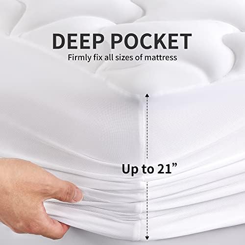 SLEEP ZONE Twin XL Mattress Pad Dorm Bedding Cooling Topper for College, Quilted Fitted Cover Washable, Soft Fluffy Down Alternative Mattress Protector, Deep Pocket 8~21 inch (White, Twin XL)