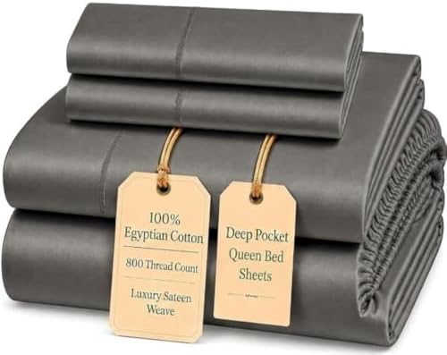 800TC Queen Sheet Set, Luxury 15" Deep Pocket Queen Sheets - Granite Grey