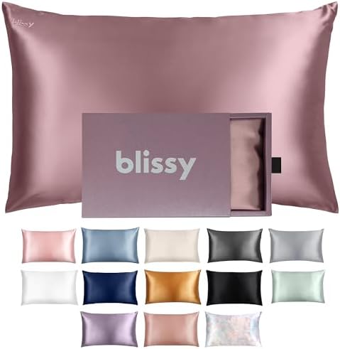 Blissy Silk Pillowcase - 100% Pure Mulberry Silk - 22 Momme 6A High-Grade Fibers - Silk Pillow Cover for Hair & Skin - Regular, Queen & King (Plum, Queen)