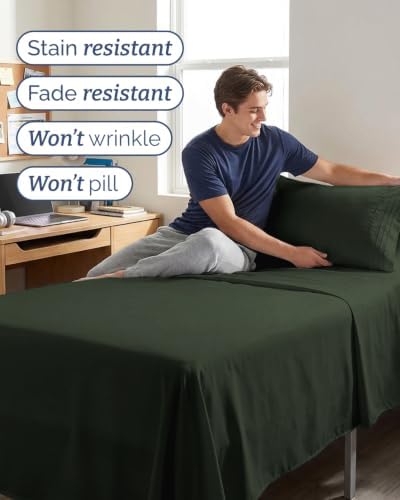 Twin XL 4 Piece Sheet Set - College Dorm Room Essentials - Forest Green