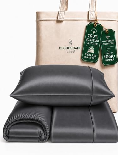 Cloud Scape Millennium Series 100% ِEgyptian Cotton Sheets Twin, Charcoal