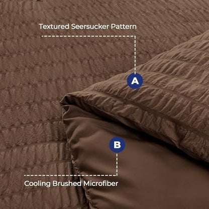 HYMOKEGE Dark Brown Queen Comforter Set Seersucker 7 Pieces, All Season Luxury Bed in a Bag Queen for Bedroom, Bedding Set with Comforter, Sheets, Pillowcases & Shams