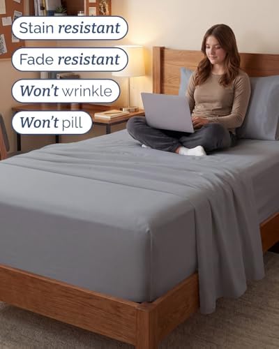 Extra Deep Twin XL Sheet Set - 3 Piece College Dorm Room - Steel Blue
