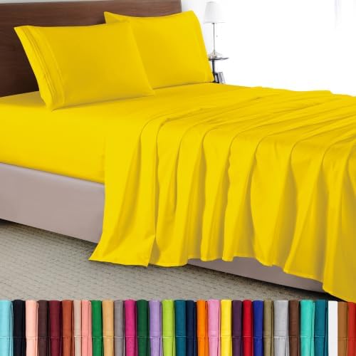 Elegant Comfort Luxury 4-Piece Bed Sheet Set - Luxury Bedding 1500 Premium Hotel Quality Microfiber, Wrinkle Resistant Cool & Breathable, Easy Elastic Fitted, King, Yellow