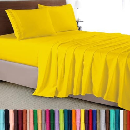 Elegant Comfort Luxury 4-Piece Bed Sheet Set - Luxury Bedding 1500 Premium Hotel Quality Microfiber, Wrinkle Resistant Cool & Breathable, Easy Elastic Fitted, King, Yellow