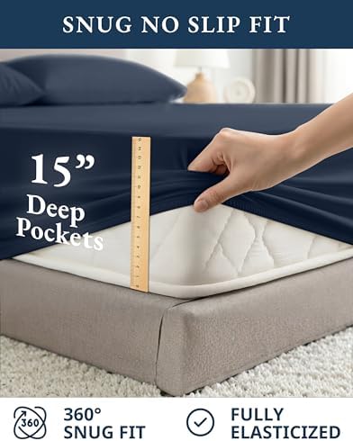 LANE LINEN King Sheet Set 100% Organic Cotton Cooling Soft 4pc - Navy