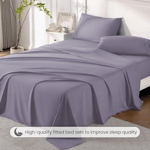 ROSE&RISY Light Lavender King Sheet Set, 4 Pieces Soft Bedding King Sheet Set, Breathable and Cooling,Includes 1 Fitted Sheet, 1 Flat Sheet, 2 Pillowcases - Deep Pocket (Light Lavender, King)