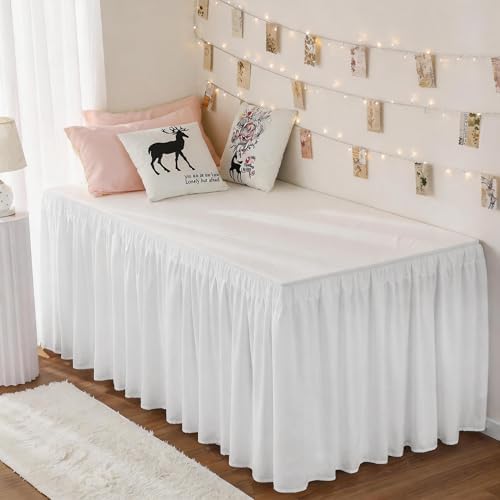 Dorm Room Bed Skirt Twin XL 34" Drop, College Split Corner Bedskirt, White