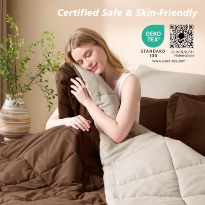 King Comforter Set with Sheets- 7 Pieces Bed in a Bag Brown Bedding Sets