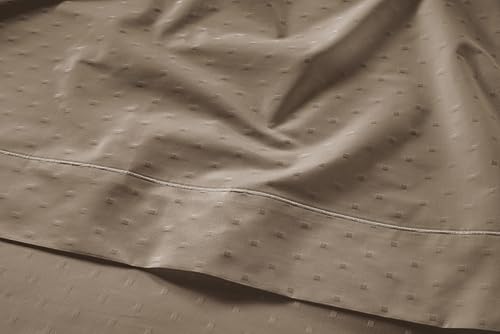 LANE LINEN Split King Sheets 100% Egyptian Cotton Sateen - Taupe Swiss Dot