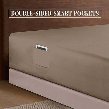 Elegant Comfort 1500 Premium Hotel Quality 18-24 Inches Deep - Extra Deep Pocket Single Fitted Sheet for High Mattress, Luxury and Softest, Smart Pocket - Wrinkle Free, Queen, Taupe