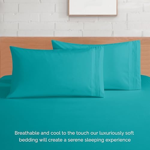 Elegant Comfort Luxurious 1500 Premium Hotel Quality Microfiber 4-Piece Sheet Set, 18-24 Inches Deep - Extra Deep Pocket Sheets - Ultra Soft 4PC Deep Pocket Sheets, King, Turquoise