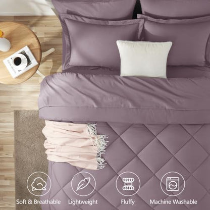 CozyLux Oversized Queen Comforter Set 98"x98", 7 Piece, Dusty Purple