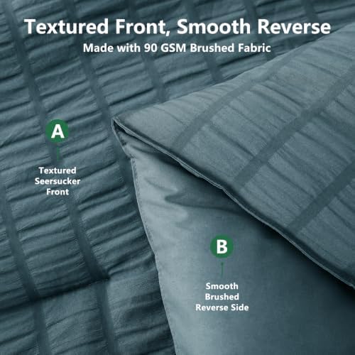 HIMEET Full Comforter Sets, 7-Piece Seersucker Bed in a Bag, Mineral Blue