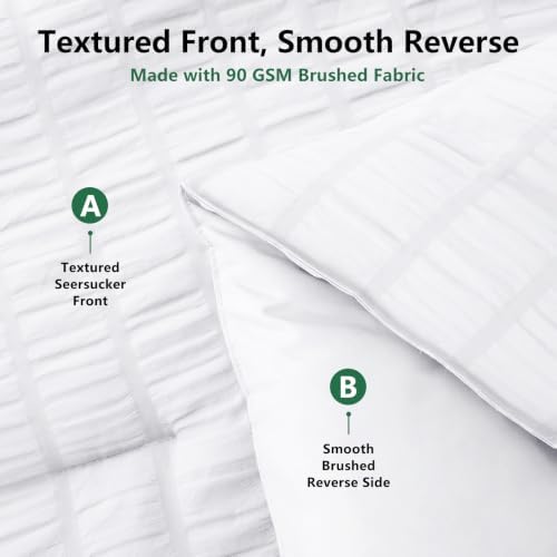 HIMEET California King Comforter Set, 7-Piece Seersucker Bed in a Bag White