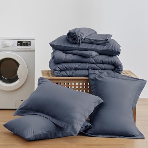Love's cabin Full Comforter Set Navy Blue, 7 Pieces Full Bed in a Bag, All Season Bedding Sets with 1 Comforter, 1 Flat Sheet, 1 Fitted Sheet, 2 Pillowcase and 2 Pillow Sham