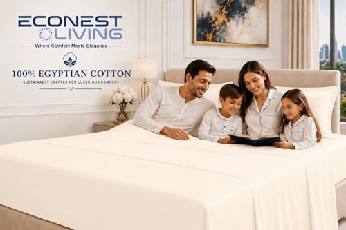 100% Egyptian Cotton Full Bed Sheets Set 6Pc, 16" Deep Pocket Sheets, Ivory