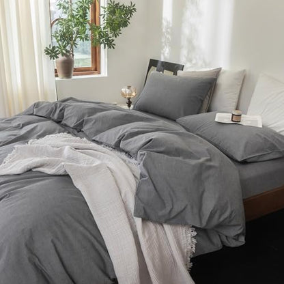 FOSSA Duvet Cover Set 100% Washed Cotton Linen Feel Oversized King Plus