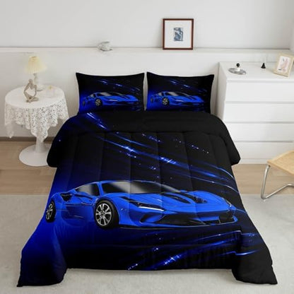Feelyou Blue Race Car Bedding Set Twin Size for Kids Teens