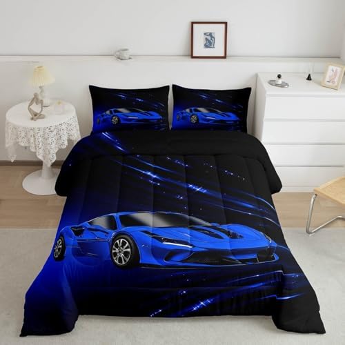 Feelyou Blue Race Car Bedding Set Full Size for Kids Teens