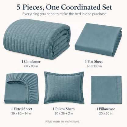 CozyLux Twin XL Comforter Set 5 Pieces Mineral Blue Seersucker Bed in a Bag